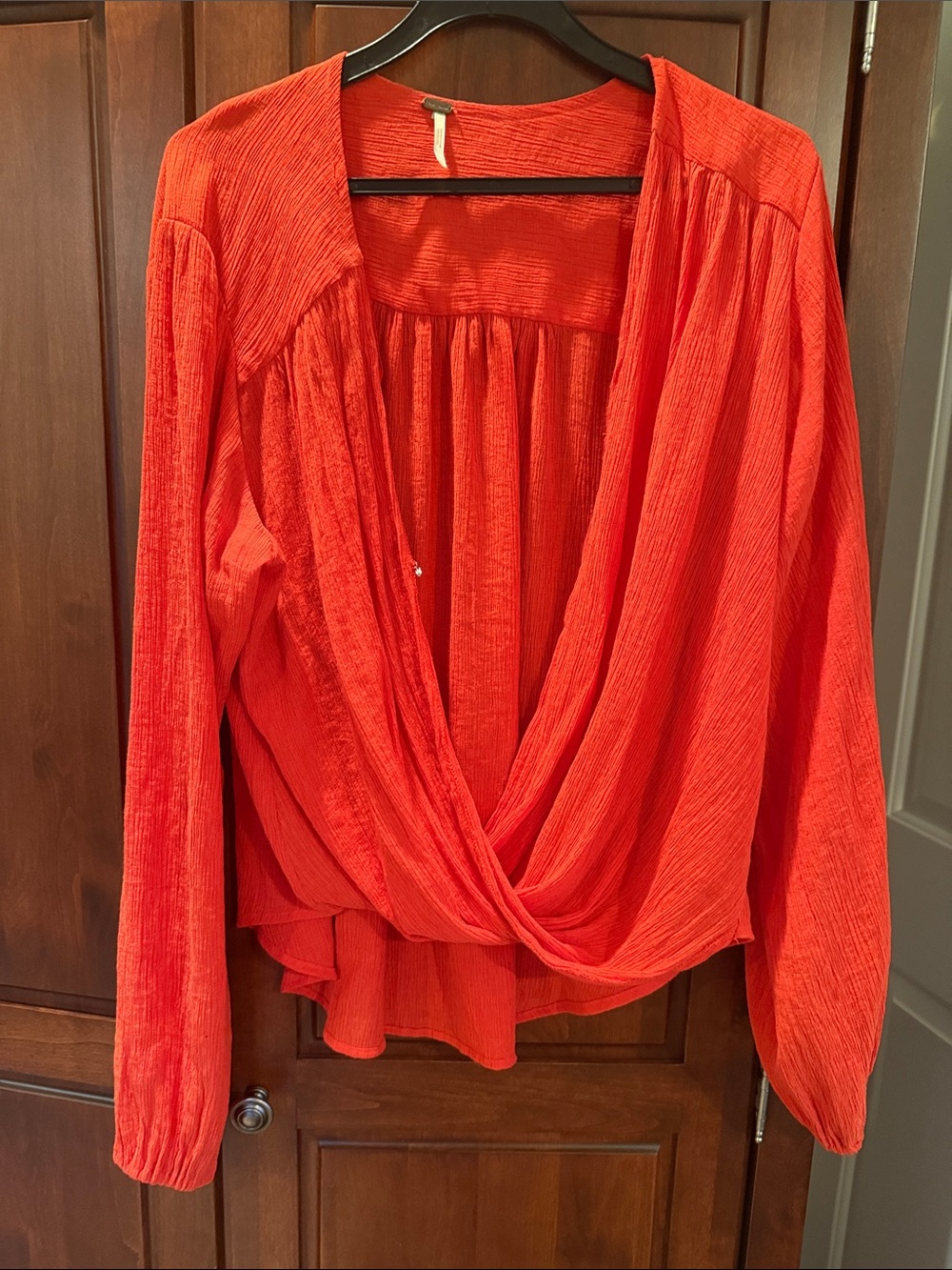 Draped V-Neck Long-Sleeve Blouse